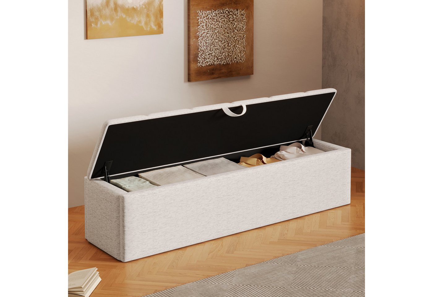 Flieks Polsterhocker, Betthocker Sitzhocker 113x32x36cm mit innerem Staufach – Bild 2 von 5
