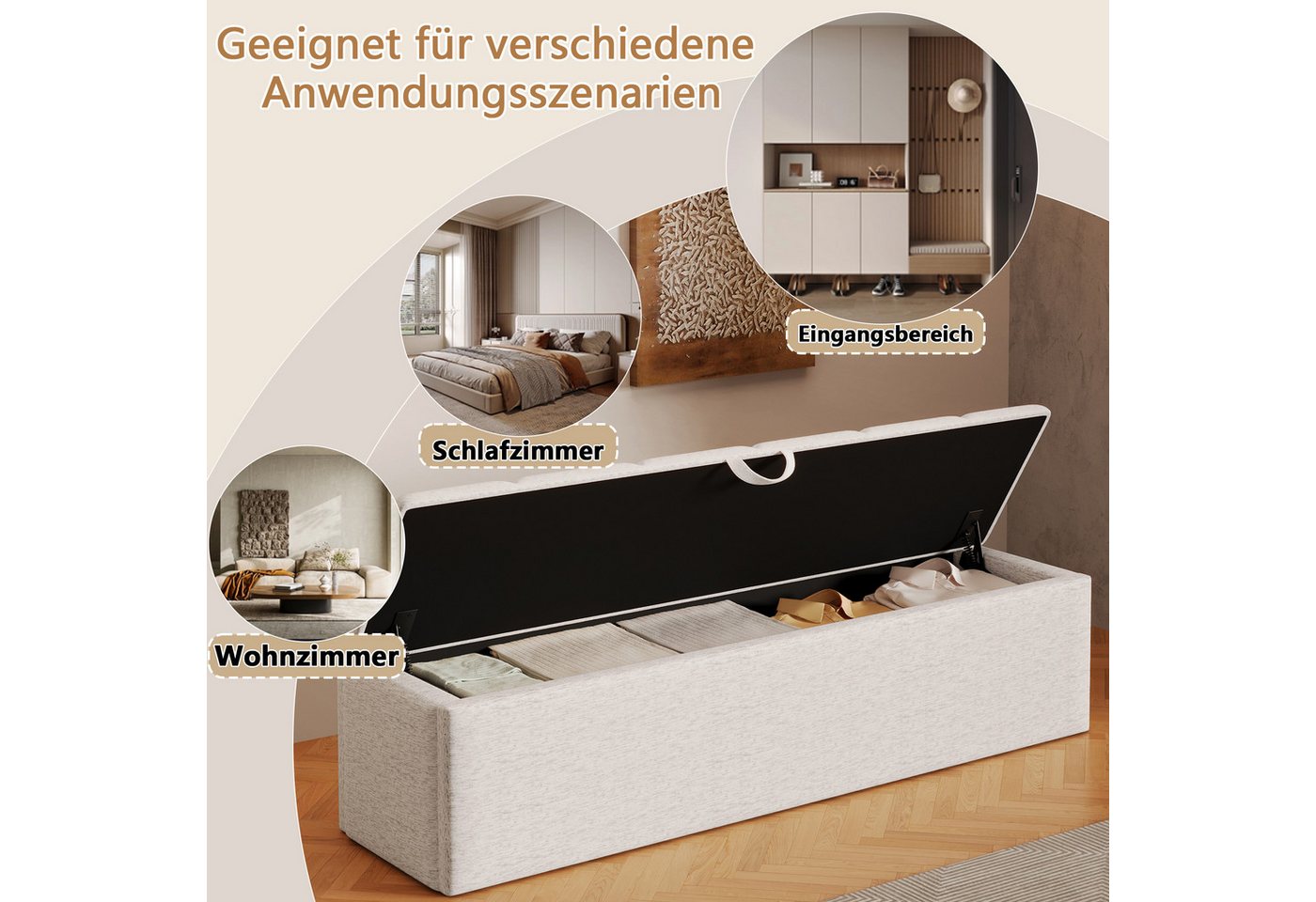 Flieks Polsterhocker, Betthocker Sitzhocker 113x32x36cm mit innerem Staufach – Bild 3 von 5
