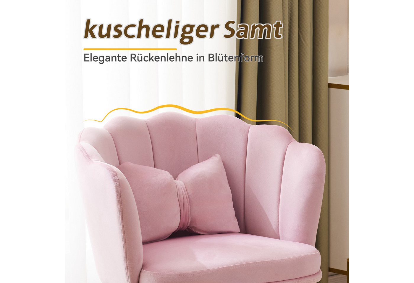 Flieks Polsterstuhl (1 St), Esszimmerstuhl Wohnzimmerstuhl mit Lendenkissen Blütenblattstuhl Samt – Bild 5 von 5
