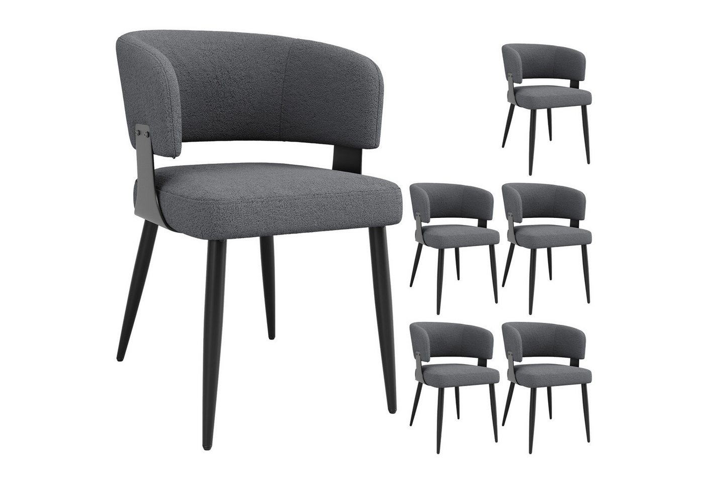 Flieks Polsterstuhl (Set, 6 St), 6er Set Esszimmerstühle mit Armlehnen Wohnzimmerstuhl Lammfellstoff – Bild 2 von 5