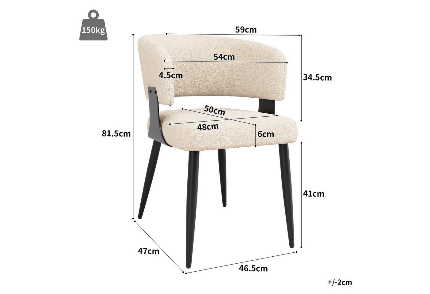 Flieks Polsterstuhl (Set, 4 St), 4er Set Esszimmerstühle mit Armlehnen Wohnzimmerstuhl Lammfellstoff – Bild 3 von 5