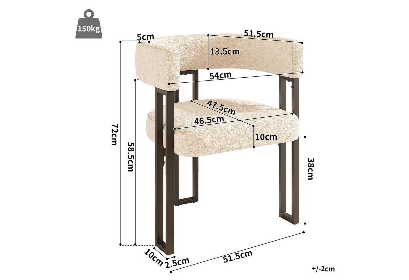 Flieks Polsterstuhl (Set, 2 St), 2er Set Esszimmerstühle mit Armlehnen Wohnzimmerstuhl Lammfellstoff – Bild 3 von 5