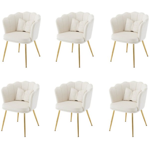 Flieks Polsterstuhl (Set, 6 St), 6er Set Esszimmerstühle mit Kissen Blütenblattstuhl Wohnzimmer Samt