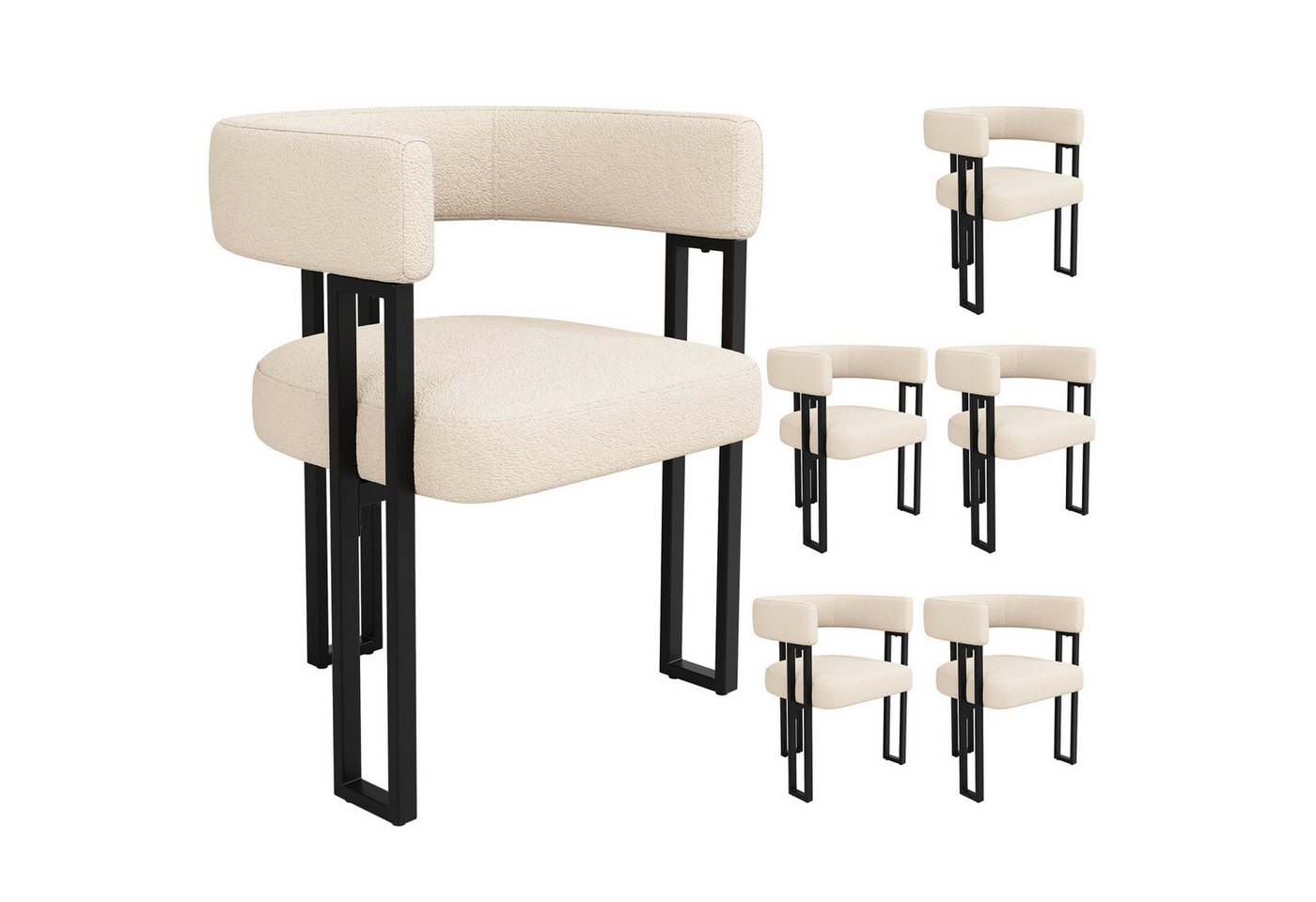 Flieks Polsterstuhl (Set, 6 St), 6er Set Esszimmerstühle mit Armlehnen Wohnzimmerstuhl Lammfellstoff – Bild 2 von 5