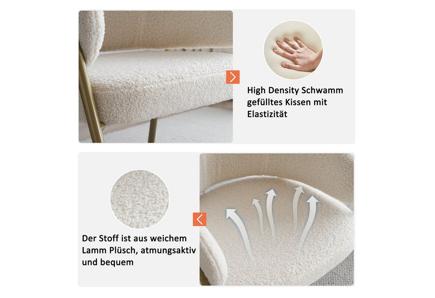 Flieks Polsterstuhl (Set, 4 St), 4er Set Esszimmerstühle Wohnzimmerstuhl, Lamm Samt, goldene Beine – Bild 4 von 5