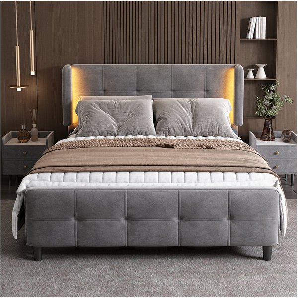 Flieks Schlafzimmer-Set, (1-tlg), LED Beleuchtung Polsterbett 140x200cm Samtbezug