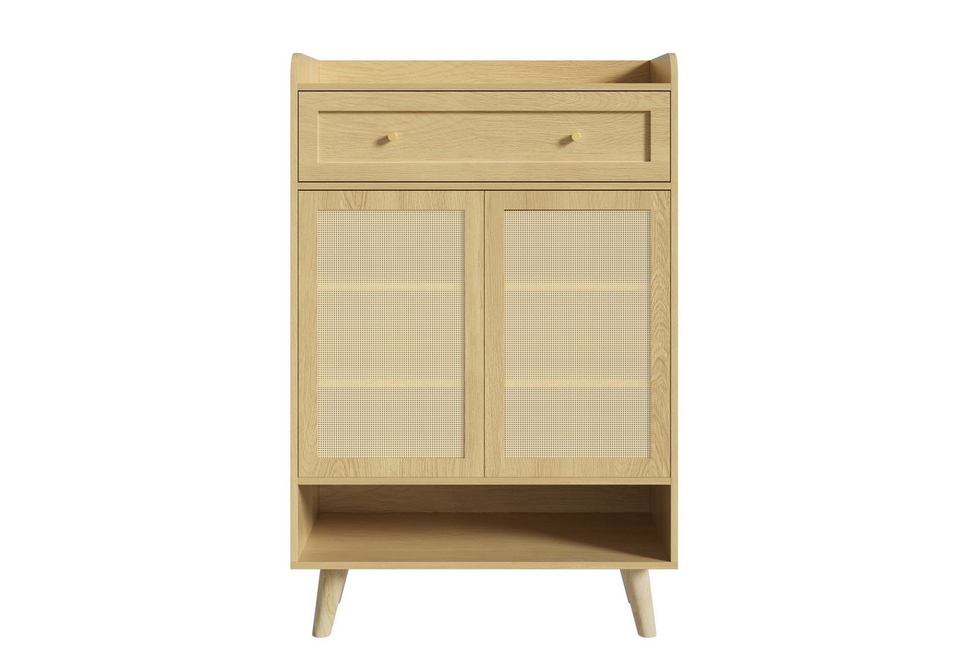 Flieks Schuhschrank mit 1 Schubladen, 2 Türen aus Rattan und verstellbarer Einlegeböden (1-St., 80x35x105 cm) Schuhkommode Mehrzweckschrank Sideboard mit 4 Fäch – Bild 4 von 5
