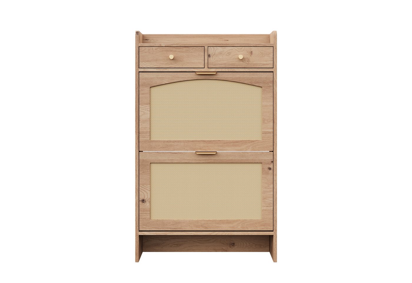 Flieks Schuhschrank Schuhkipper Schuhkommode mit Arbeitsplatte, 2 Rattan-Klappen Holzoptik (65×25×106 cm, 1-St) Schuhregal Flurschrank mit verstellbaren Einlege – Bild 5 von 5