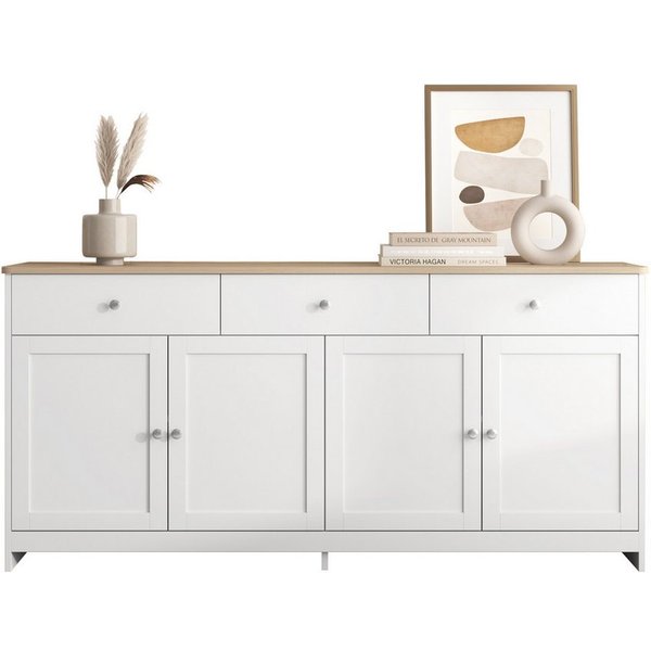 Flieks Sideboard (1 St), Beistellschrank mit vier Türen und drei Schubladen 160x37x75cm(LxBxH)