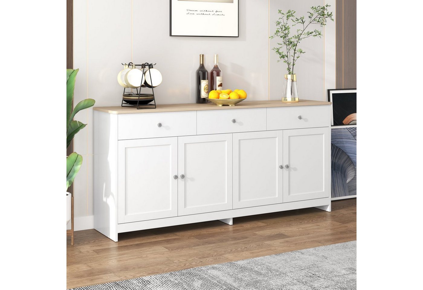 Flieks Sideboard (1 St), Beistellschrank mit vier Türen und drei Schubladen 160x37x75cm(LxBxH) – Bild 3 von 5
