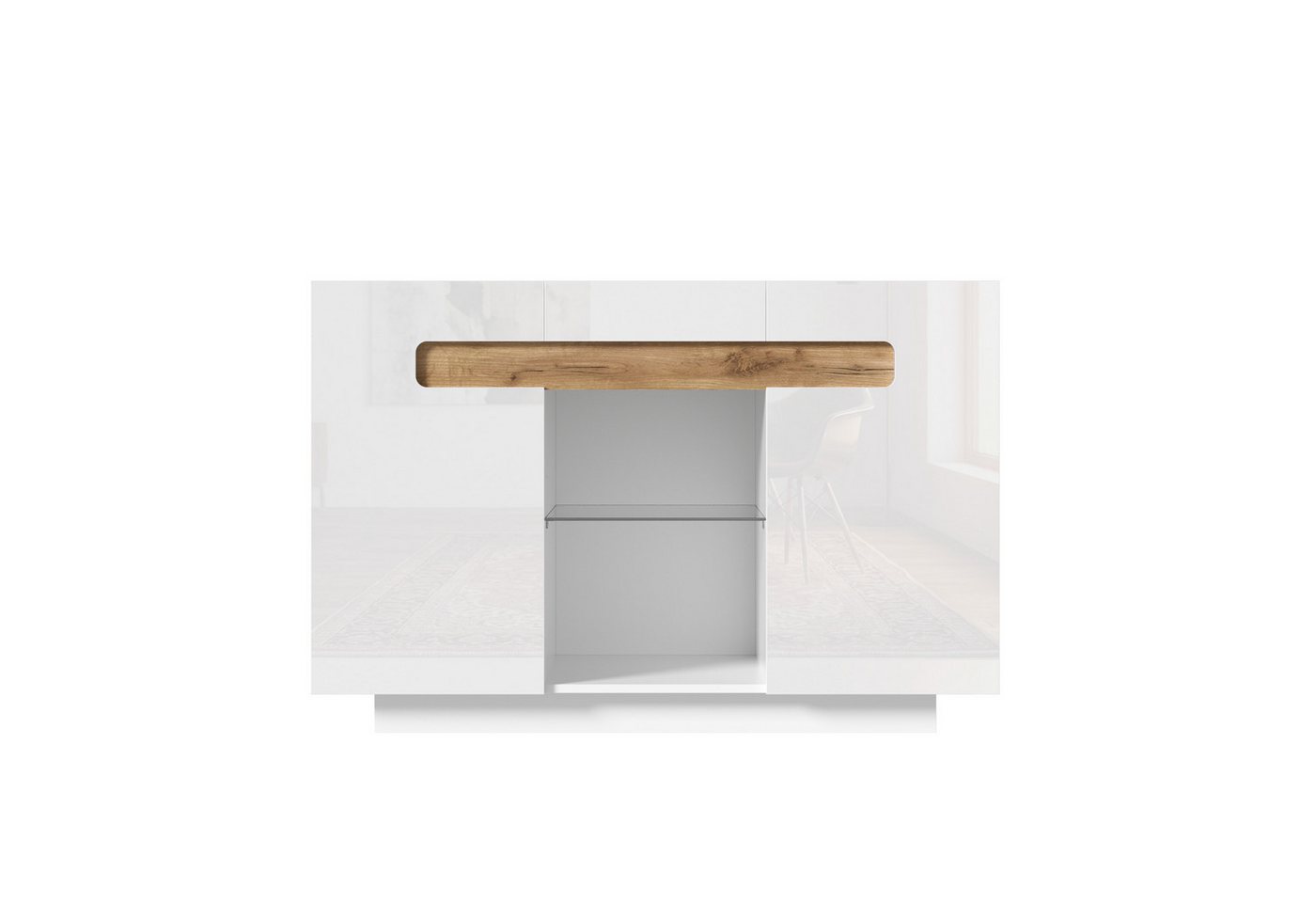 Flieks Sideboard Kommode mit LED-Beleuchtung und verstellbarer Glaseinlegeböden (1 St., 120x40x80 cm), Mehrzweckschrank Multifunktionsschrank Holzschrank Hochgl – Bild 4 von 5