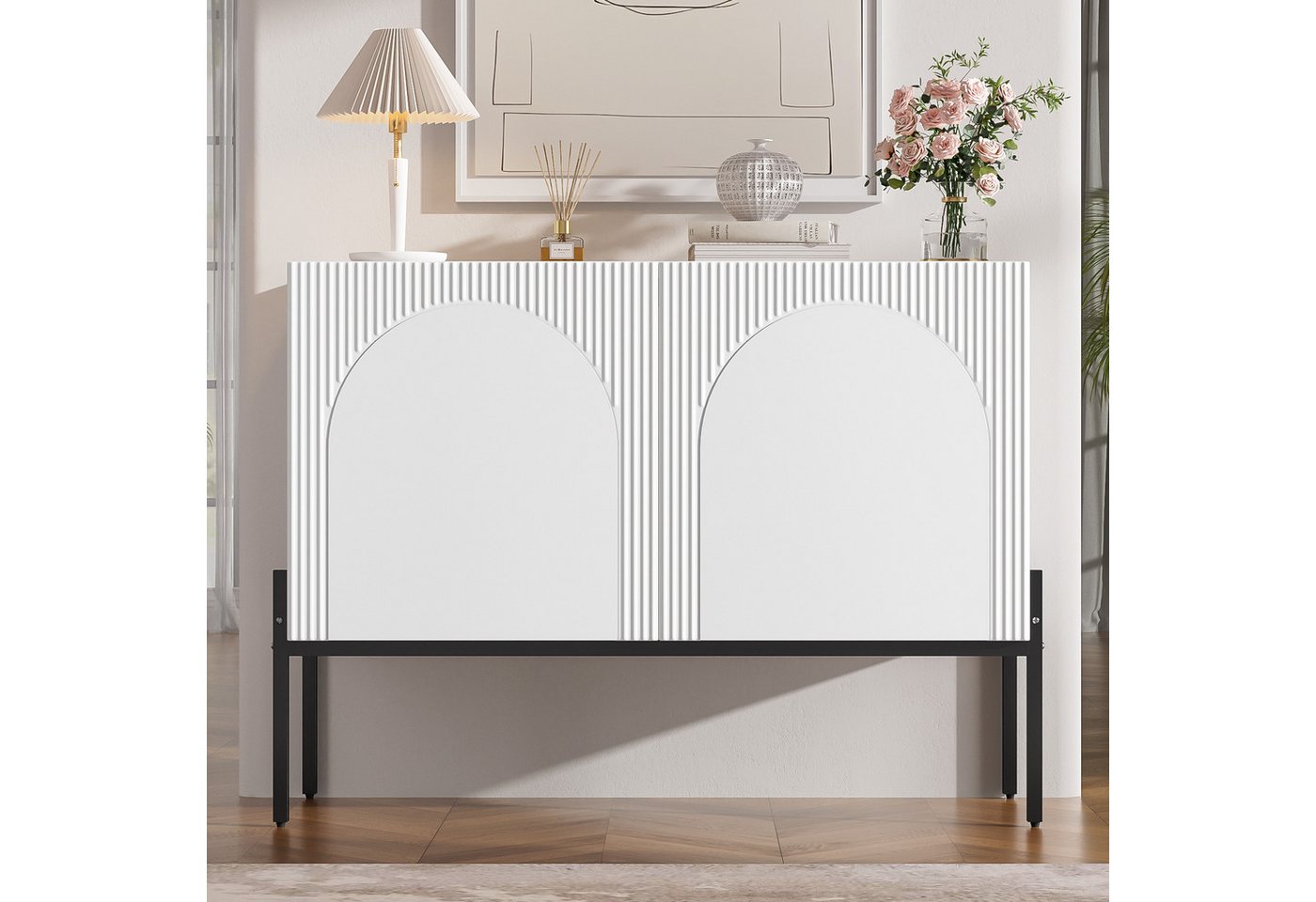 Flieks Sideboard mit 2 Türen, verstellbarer Einlegeböden und Metallbeinen (100x40x75 cm, 1 St., Schrank für Wohnzimmer, Esszimmer, Schlafzimmer), Kommode Mehrzw – Bild 3 von 5