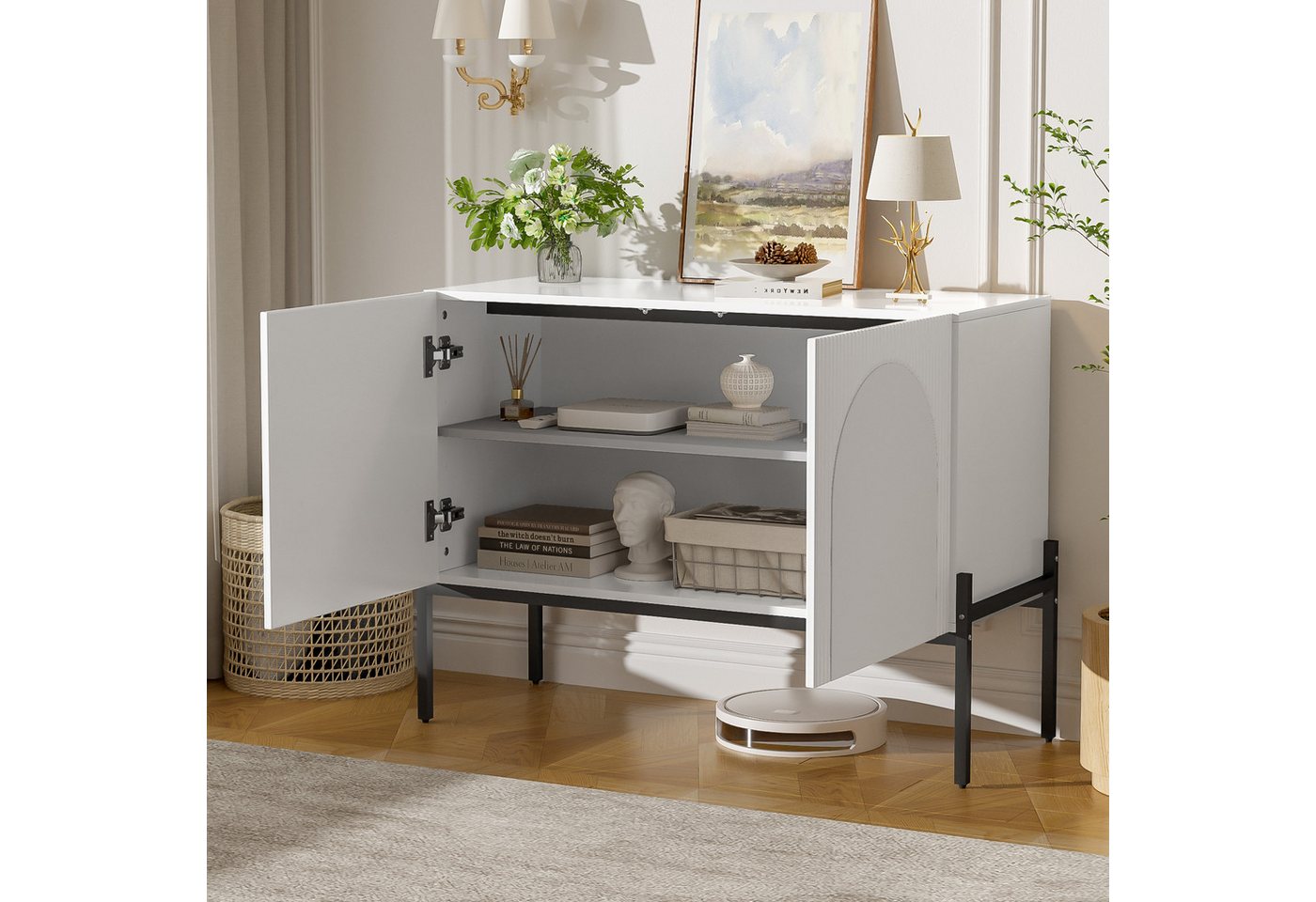 Flieks Sideboard mit 2 Türen, verstellbarer Einlegeböden und Metallbeinen (100x40x75 cm, 1 St., Schrank für Wohnzimmer, Esszimmer, Schlafzimmer), Kommode Mehrzw – Bild 4 von 5