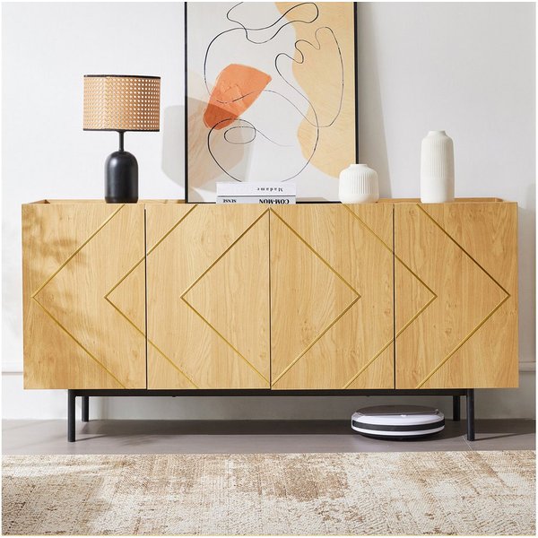 Flieks Sideboard mit 4 Türen (B160/T40/H78 cm, 1 St., für Wohnzimmer, Schlafzimmer, Esszimmer, Flur), Mehrzweckschrank mit verstellbare Einlegeböden Holzoptik, 