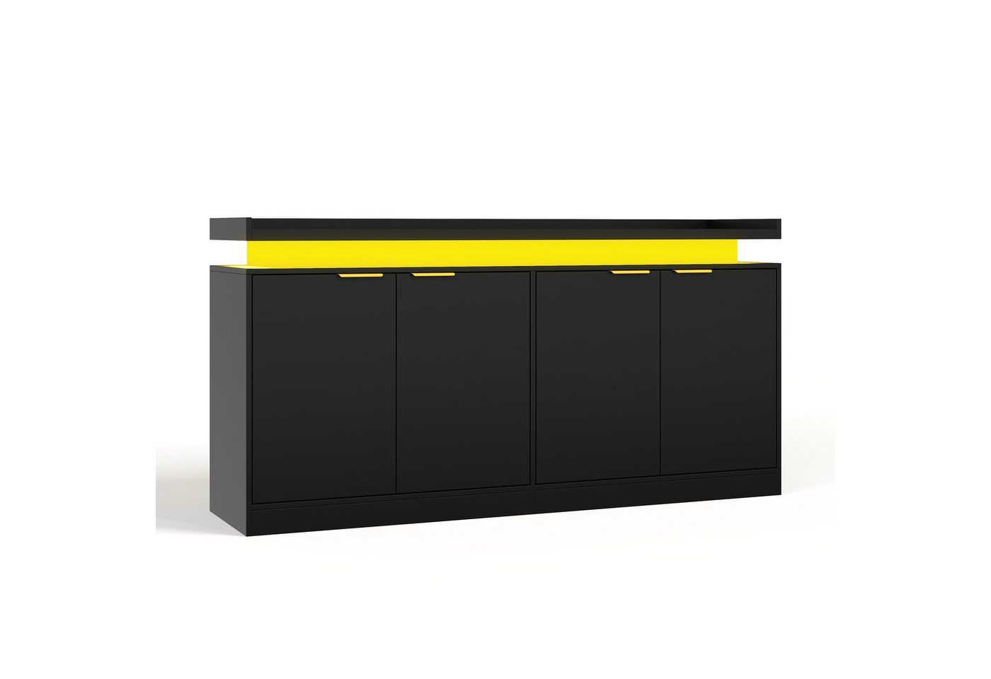 Flieks Sideboard Multifunktionsschrank mit LED-Beleuchtung und 4 Türen (B160×T39×H83 cm, 1 St., für Esszimmer, Wohnzimmer, Schlafzimmer), Küchenschrank Mehrzwec – Bild 5 von 5