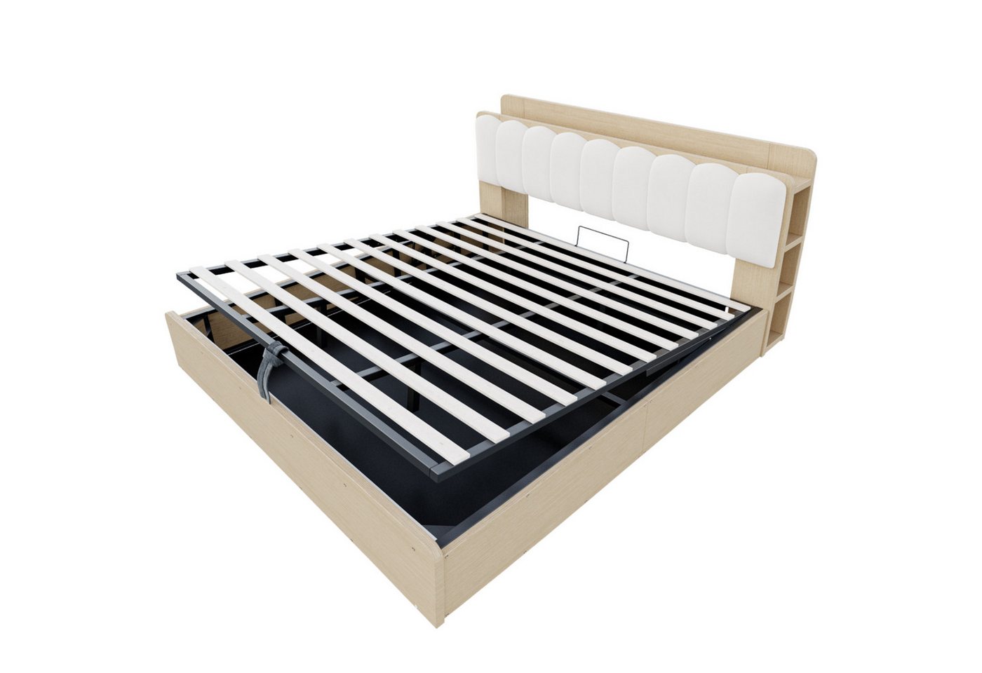 Flieks Stauraumbett, Holzbett 180×200cm mit Hydraulik-Stauraum Polster-Kopfteil USB&LED – Bild 5 von 5