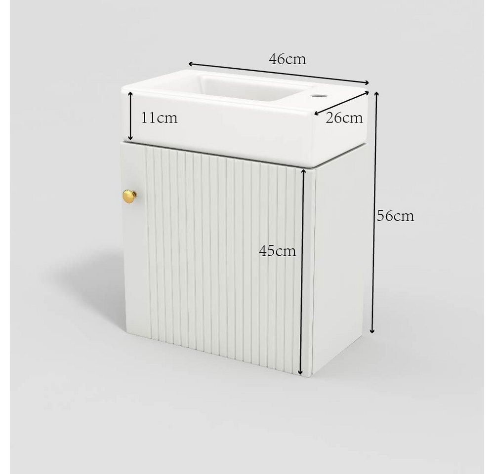 Flieks Waschtisch (1-St., Badschrank mit Keramikbecken wandhängend), Waschbeckenunterschrank mit Waschbecken Badmöbel in Breite 46 cm – Bild 4 von 5