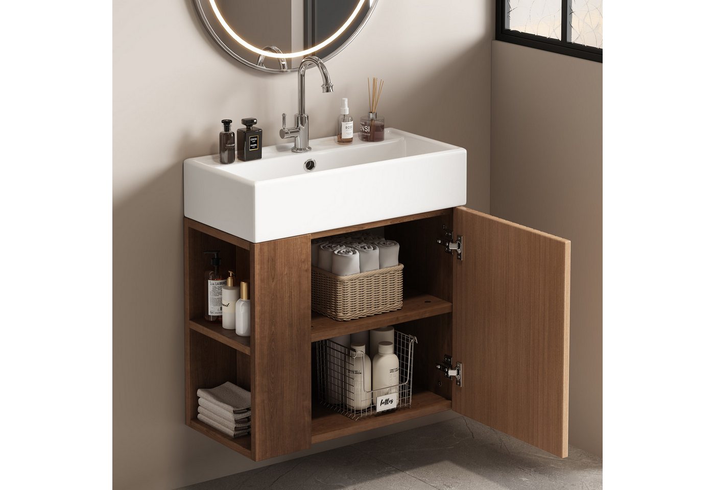 Flieks Waschtisch (1-St., Badschrank Badezimmermöbel wandhängend), Waschbeckenunterschrank mit Waschbecken Badmöbel in Breite 55 cm – Bild 2 von 5