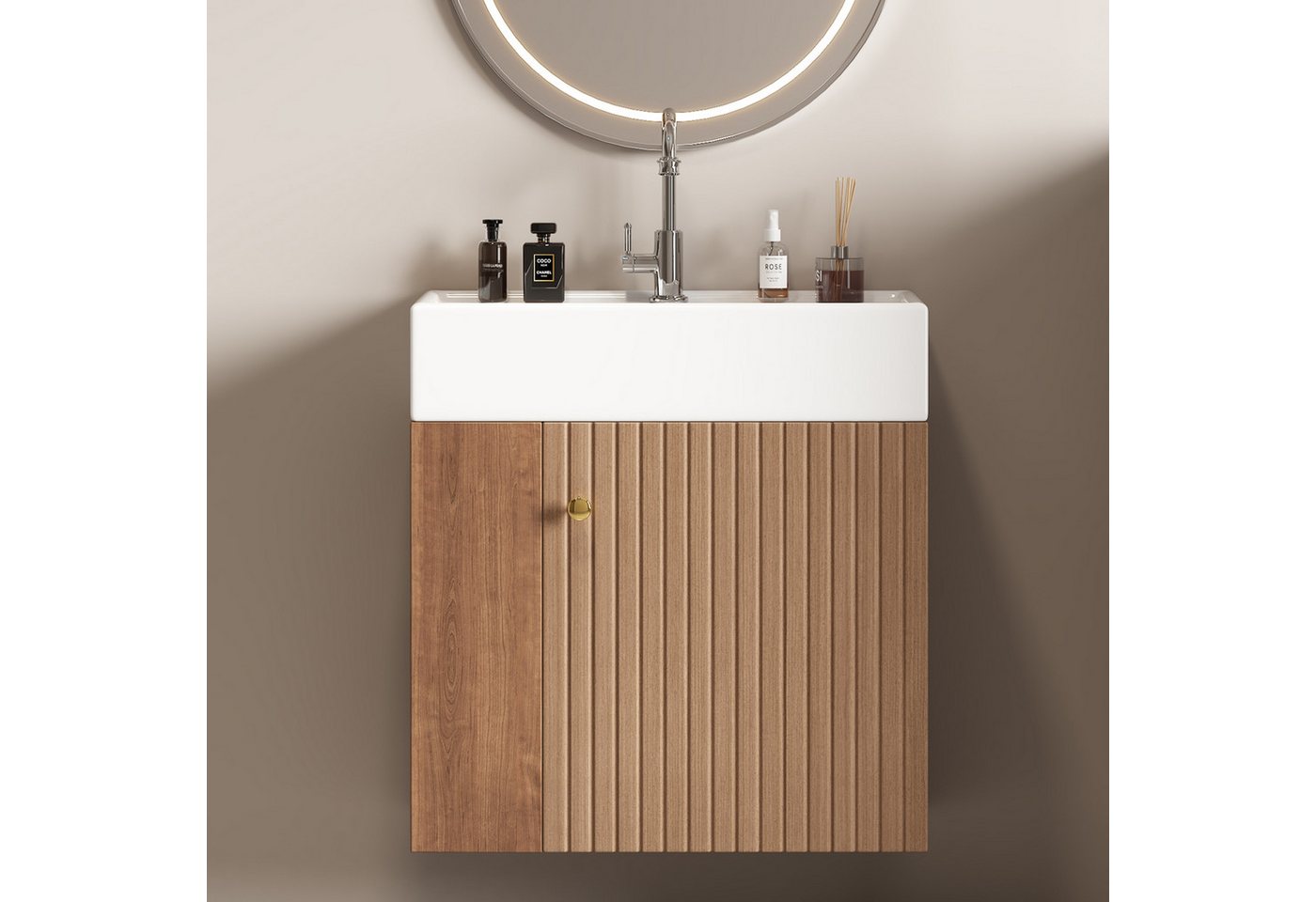 Flieks Waschtisch (1-St., Badschrank Badezimmermöbel wandhängend), Waschbeckenunterschrank mit Waschbecken Badmöbel in Breite 55 cm – Bild 3 von 5