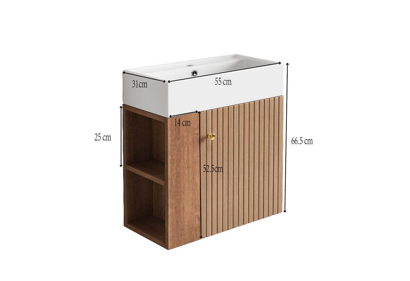 Flieks Waschtisch (1-St., Badschrank Badezimmermöbel wandhängend), Waschbeckenunterschrank mit Waschbecken Badmöbel in Breite 55 cm – Bild 5 von 5