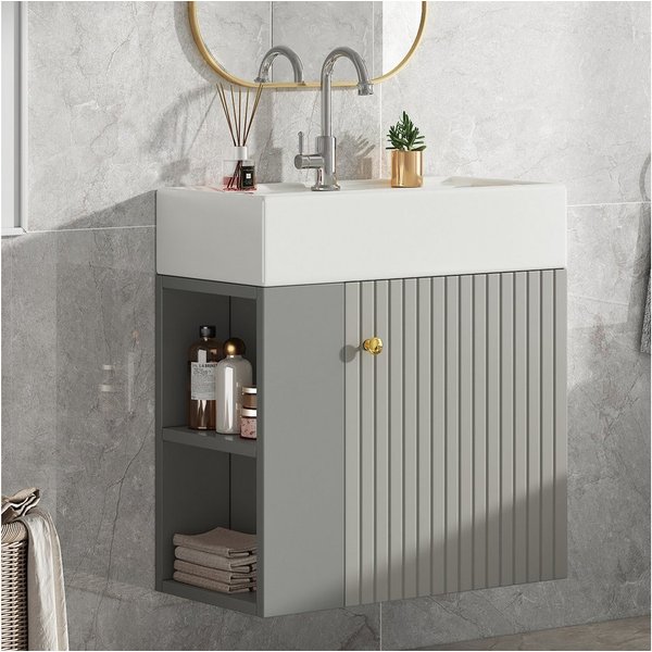 Flieks Waschtisch (1-St., Badschrank Badezimmermöbel wandhängend), Waschbeckenunterschrank mit Waschbecken Badmöbel in Breite 55 cm