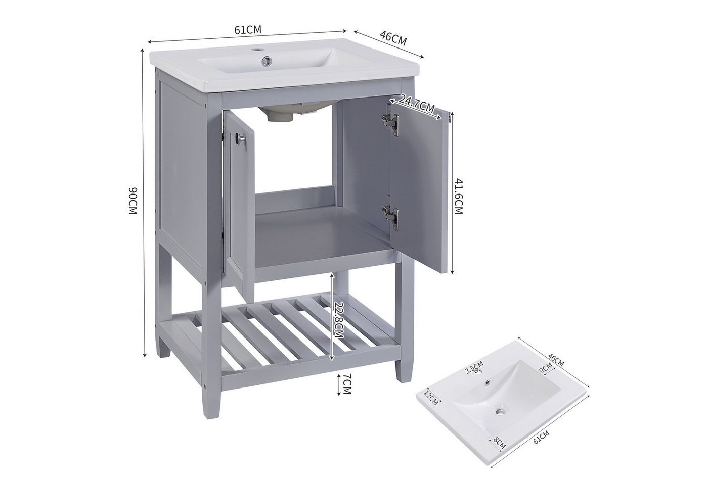 Flieks Waschtisch (1-St), Badezimmerschrank mit Waschbecken, Badmöbel in Breite 60 cm – Bild 4 von 5