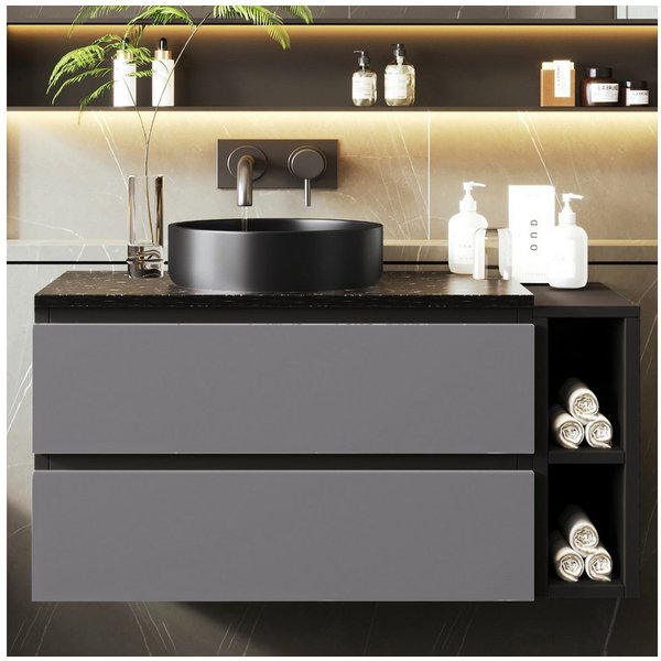 Flieks Waschtisch (1-St., Badschrank Waschplatz mit 2 Schubladen), Waschbeckenunterschrank mit Waschbecken Badmöbel in Breite 80 cm