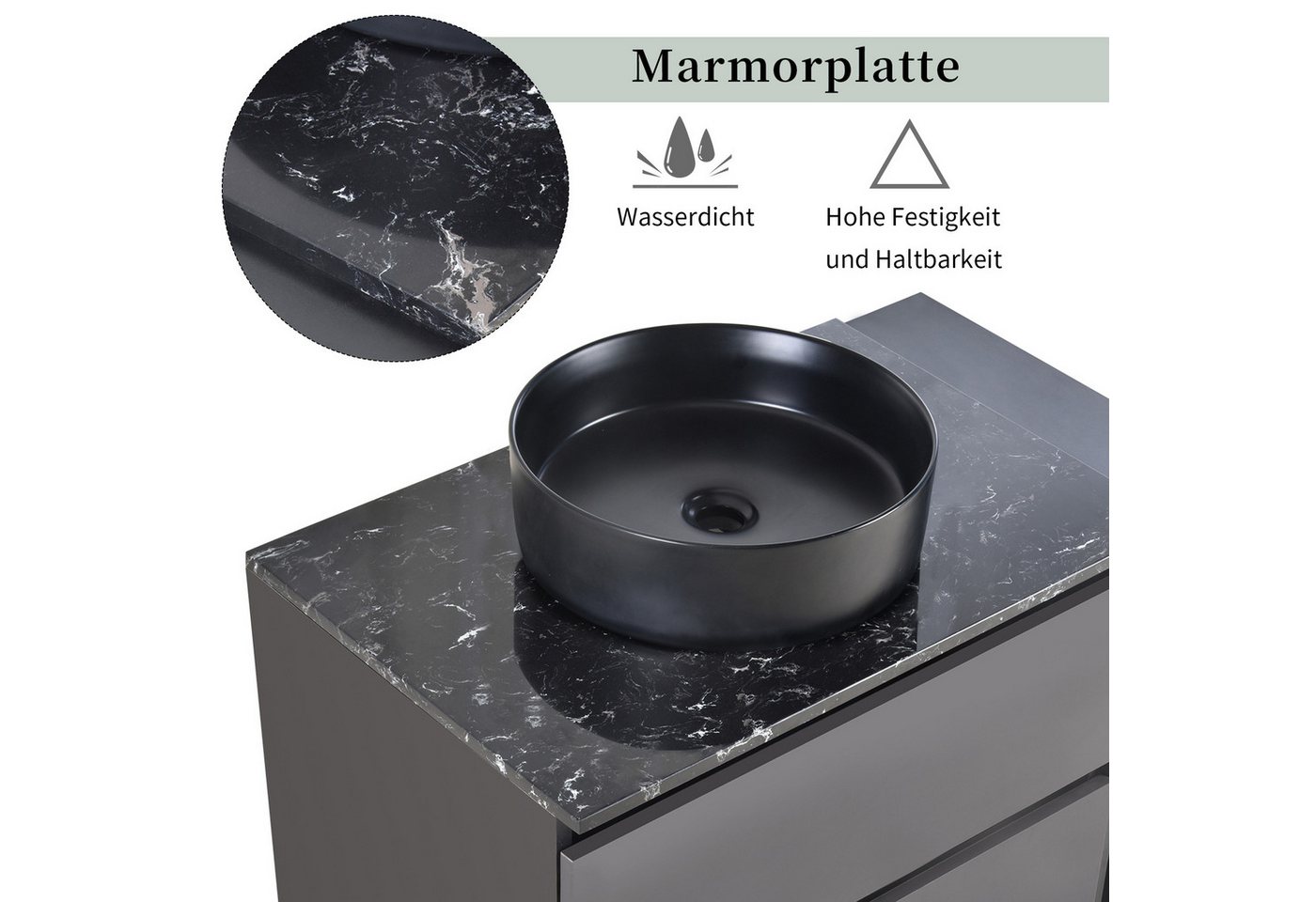 Flieks Waschtisch (1-St., Badschrank Waschplatz mit 2 Schubladen), Waschbeckenunterschrank mit Waschbecken Badmöbel in Breite 80 cm – Bild 5 von 5