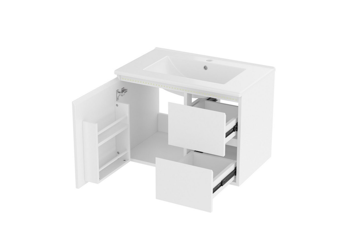 Flieks Waschtisch LED-Radarsensor-Beleuchtung Waschbeckenunterschrank inkl. Waschbecken (wandhängend, Badschrank mit Led-Beleuchtung Waschplatz Badezimmer, 1-St – Bild 5 von 5