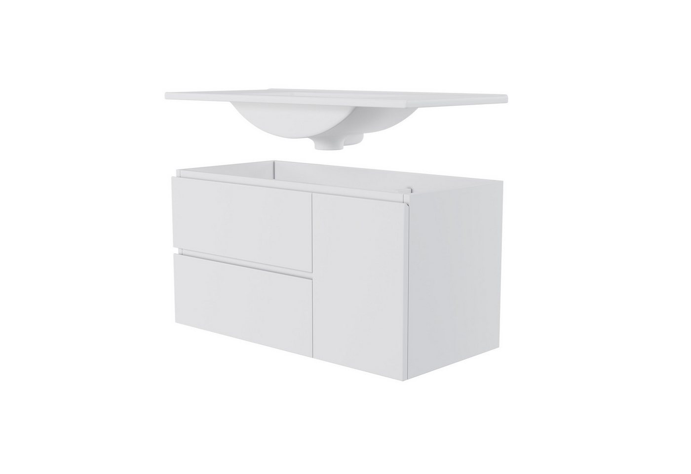 Flieks Waschtisch LED-Radarsensor-Beleuchtung Waschbeckenunterschrank mit Waschbecken (B91,5/T46,5/H50,5 cm, Volllackierung, leise Gleitschienen, 1-St., wandhän – Bild 5 von 5