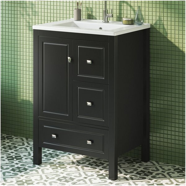 Flieks Waschtisch mit 3 Schubladen, bodenstehend Waschbeckenunterschrank mit Waschbecken (B62/T47/H90 cm, 1-St), Badezimmerschrank mit Keramikbecken Badmöbel Vo