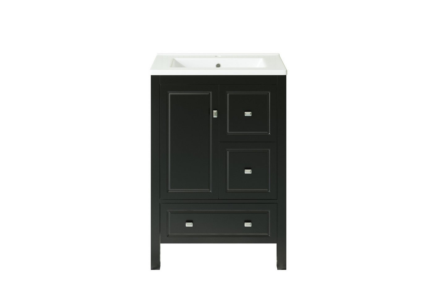 Flieks Waschtisch mit 3 Schubladen, bodenstehend Waschbeckenunterschrank mit Waschbecken (B62/T47/H90 cm, 1-St), Badezimmerschrank mit Keramikbecken Badmöbel Vo – Bild 5 von 5