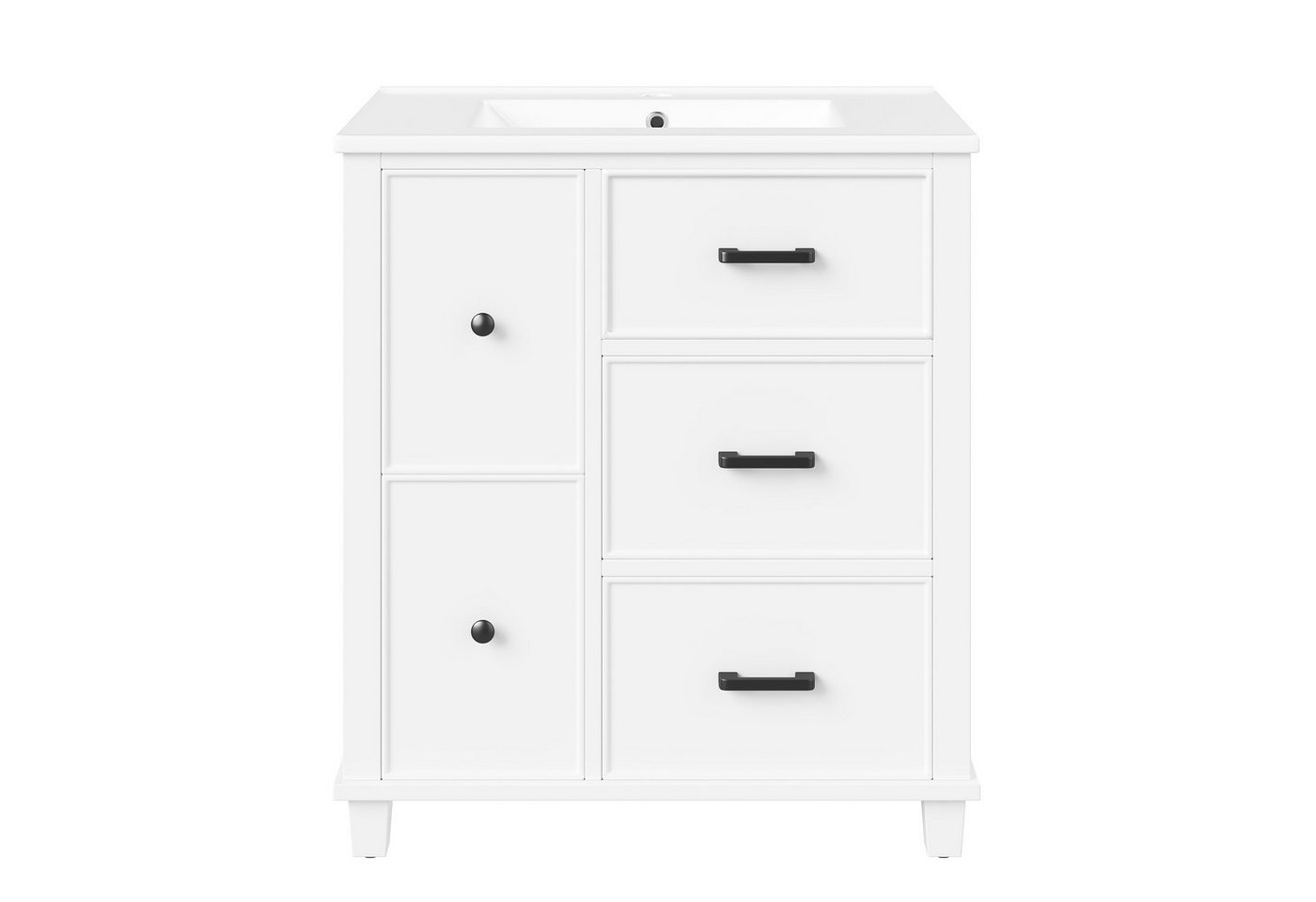 Flieks Waschtisch mit 4 Schubladen & 1 Klappen Waschbeckenunterschrank mit Waschbecken (B76,5/T47/H83,5 cm, 1-St., bodenstehend, geräuscharme Gleitschienen), Ba – Bild 5 von 5