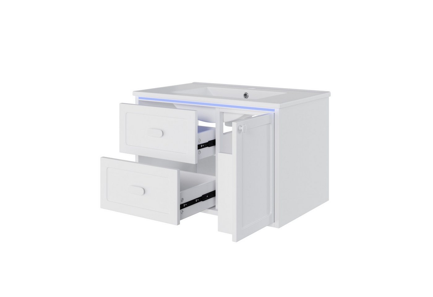 Flieks Waschtisch mit LED-Radarsensor Waschbeckenunterschrank inkl. Waschbecken (B76/T46/H51 cm, 1-St., wandhängend, Volllackierung Badschrank mit Led-Beleuchtu – Bild 5 von 5