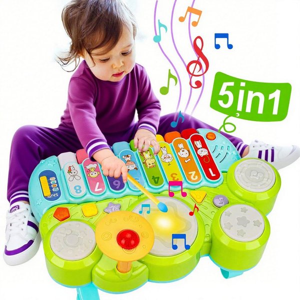 Flintry Lernspielzeug 3-in-1-Set mit Klavier, Keyboard und Xylophon, Montessori-Spielzeug, Musikinstrumente zum Lernen und Entwickeln, leuchtendes Spielzeug