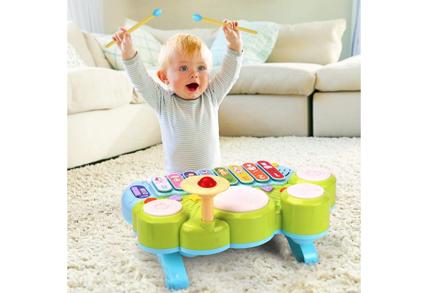 Flintry Lernspielzeug 3-in-1-Set mit Klavier, Keyboard und Xylophon, Montessori-Spielzeug, Musikinstrumente zum Lernen und Entwickeln, leuchtendes Spielzeug – Bild 2 von 5