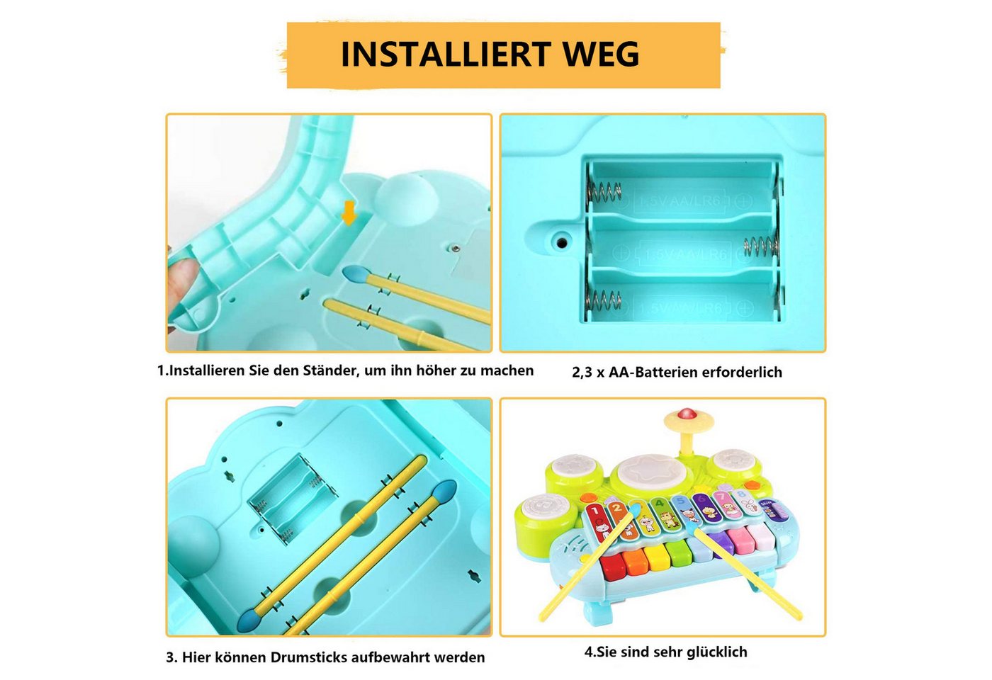Flintry Lernspielzeug 3-in-1-Set mit Klavier, Keyboard und Xylophon, Montessori-Spielzeug, Musikinstrumente zum Lernen und Entwickeln, leuchtendes Spielzeug – Bild 4 von 5
