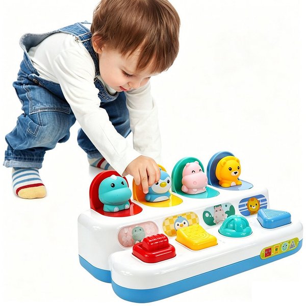Flintry Lernspielzeug Montessori Ursache-und-Wirkung Spielzeug,mit Knöpfen, Tier-Sortierspielzeug nach Farben, für Kinder,Pop-Up Spielzeug
