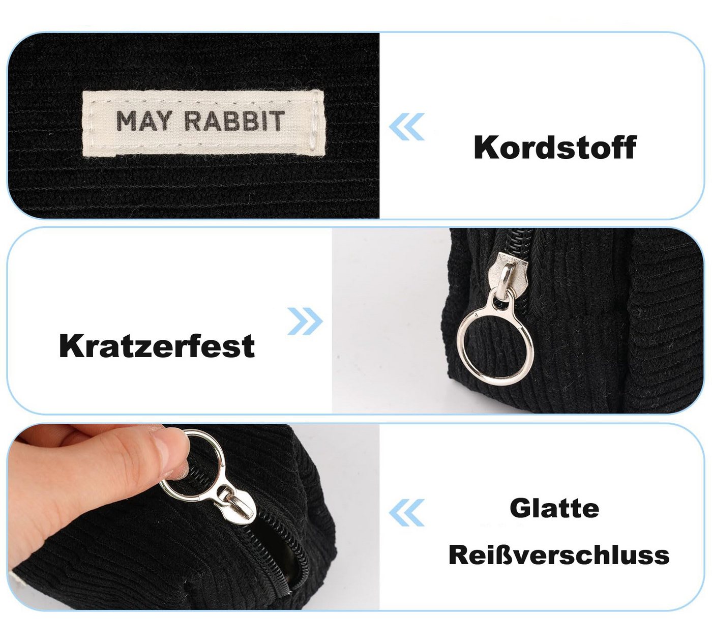 Flintry Schreibgeräteetui Großes Cord Federmäppchen, Stifteetui für Mädchen & Teenager, (1-tlg), Mäppchen für Schule, Uni & Büro – Bild 3 von 5