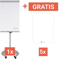 Flipchart mobil "de luxe" + 5 Gratis memo Flipchart-Blocks, blanko, 20 Blatt, 80 g/m²