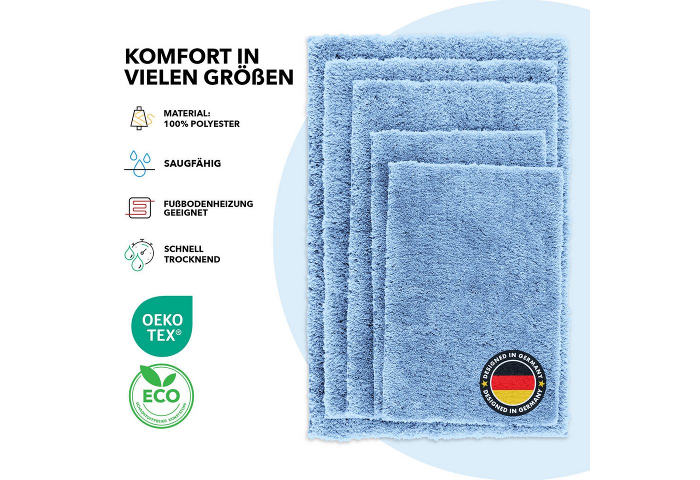 Floordirekt Badematte Sky Extra weich & saugstark, Fußbodenheizung geeignet, Hochflor, Höhe 30 mm, Rutschhemmende Rückseite, Waschmaschinen & Trockner geeignet, – Bild 5 von 5