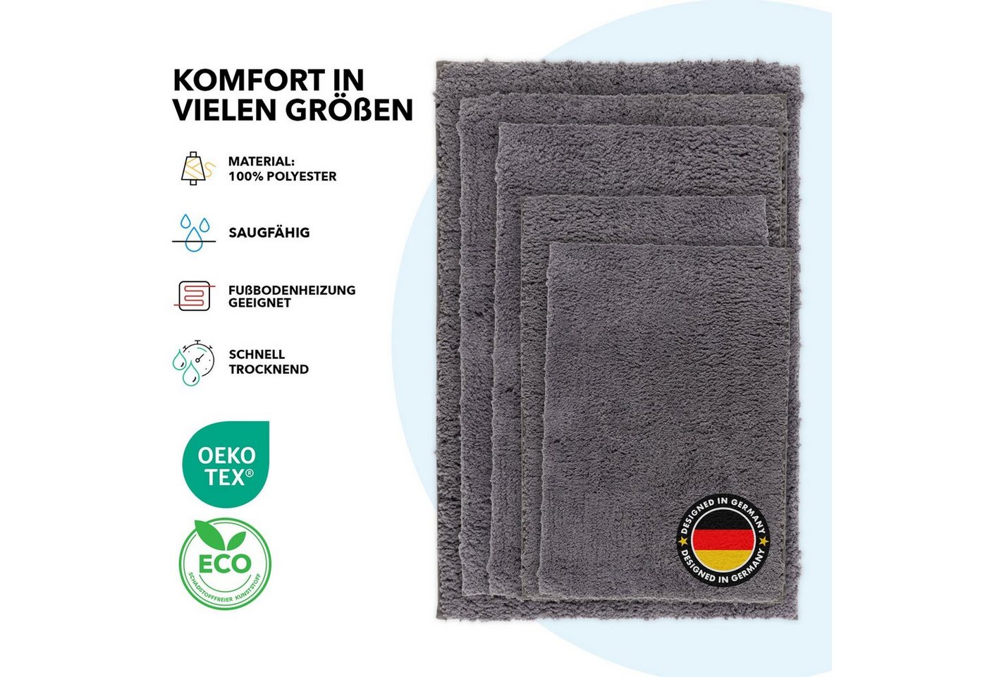 Floordirekt Badematte Sky Extra weich & saugstark, Fußbodenheizung geeignet, Hochflor, Höhe 30 mm, Rutschhemmende Rückseite, Waschmaschinen & Trockner geeignet, – Bild 5 von 5