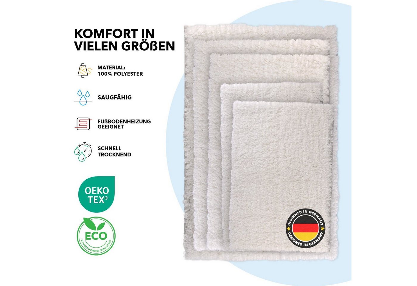 Floordirekt Badematte Sky Extra weich & saugstark, Fußbodenheizung geeignet, Hochflor, Höhe 30 mm, Rutschhemmende Rückseite, Waschmaschinen & Trockner geeignet, – Bild 5 von 5
