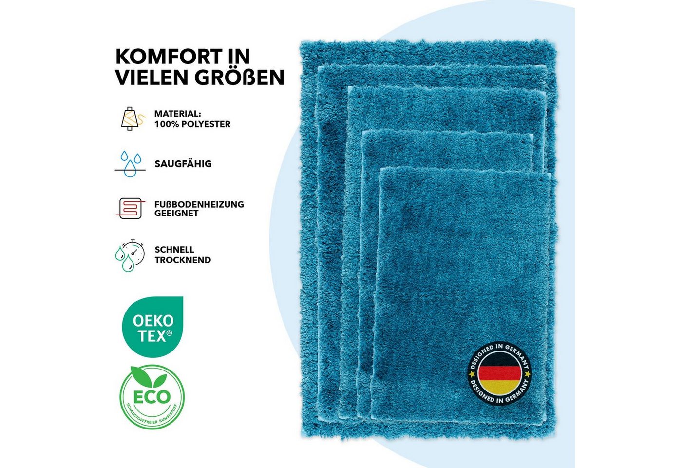 Floordirekt Badematte Sky Extra weich & saugstark, Fußbodenheizung geeignet, Hochflor, Höhe 30 mm, Rutschhemmende Rückseite, Waschmaschinen & Trockner geeignet, – Bild 5 von 5