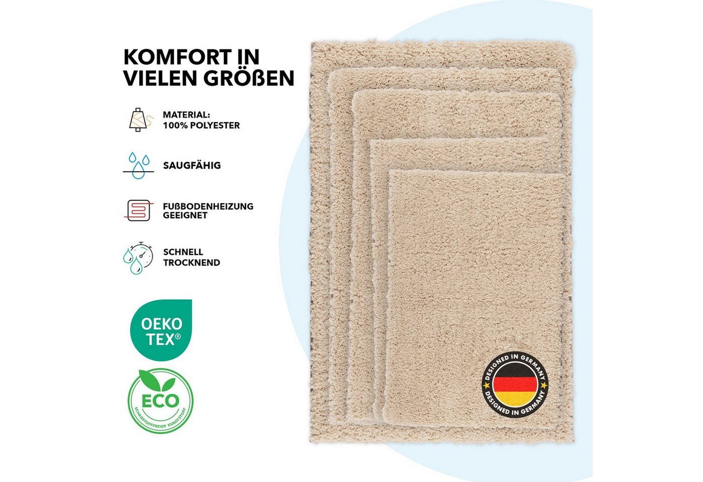Floordirekt Badematte Sky Extra weich & saugstark, Fußbodenheizung geeignet, Hochflor, Höhe 30 mm, Rutschhemmende Rückseite, Waschmaschinen & Trockner geeignet, – Bild 5 von 5