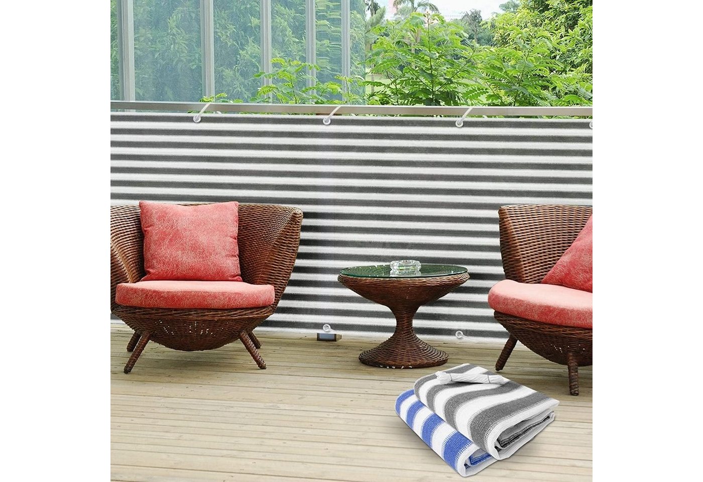 Floordirekt Balkonsichtschutz 90x500 cm, Balkon Sichtschutz mit wetterfestem HDPE-Stoff (Packung, 1-St) Balkonverkleidung für UV-, Wind- & Sichtschutz - creme/b – Bild 2 von 5
