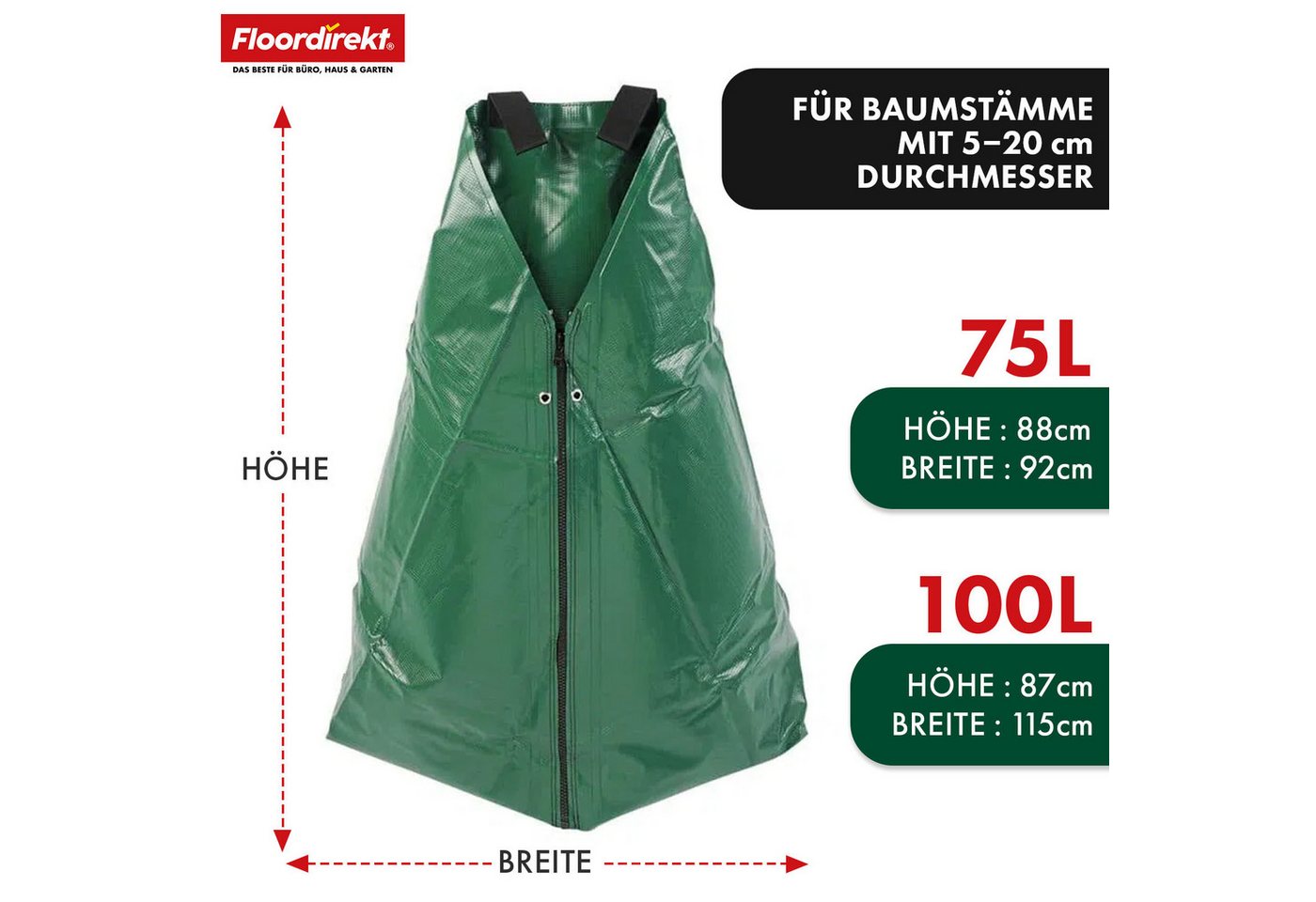 Floordirekt Bewässerungssystem, Bewässerungsbeutel für Bäume, Bewässerungssack 75L oder 100L, (1-tlg., auch für Gartenabfälle nutzbar), mit Tropfsystem & Reißve – Bild 2 von 5