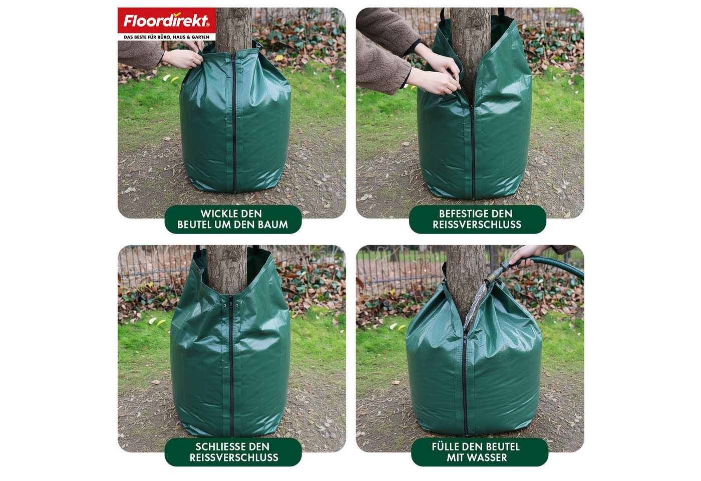 Floordirekt Bewässerungssystem, Bewässerungsbeutel für Bäume, Bewässerungssack 75L oder 100L, (1-tlg., auch für Gartenabfälle nutzbar), mit Tropfsystem & Reißve – Bild 3 von 5