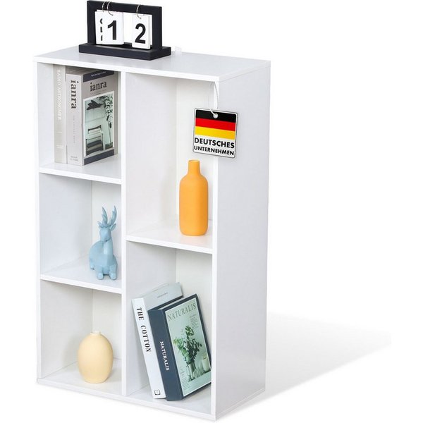 Floordirekt Bücherregal Arkansas, weißes Standregal mit Kippschutz & Rückwand, offene Front, 5 Fächer 1-tlg., 50x24x80cm, schneller Aufbau, schlichtes Design au