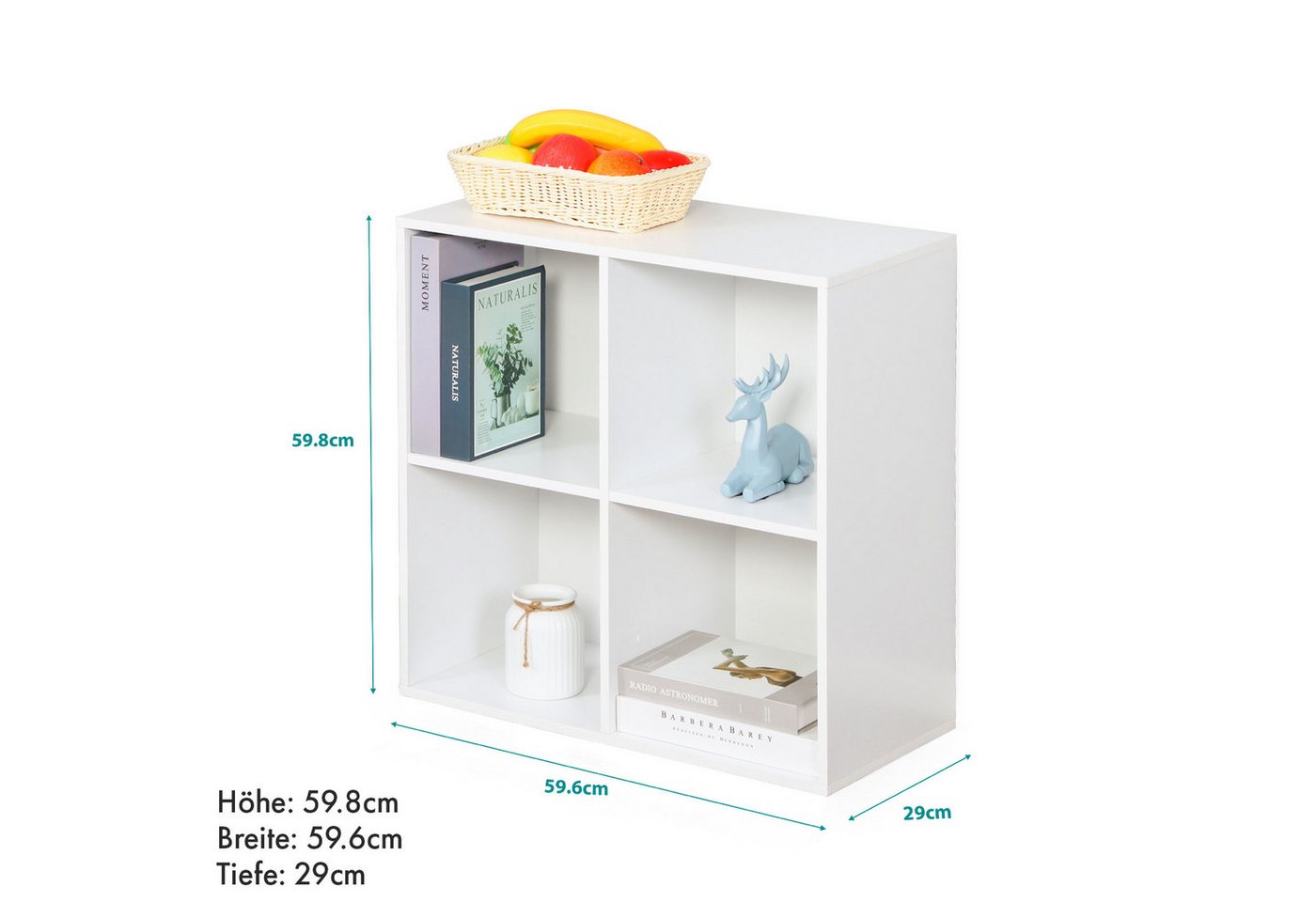 Floordirekt Bücherregal California, platzsparendes Regal aus Holzwerkstoff mit Kipp-Sicherung, 4 Fächer 1-tlg., Standregal 59,6 x 29 x 59,8 cm mit Montagemateri – Bild 2 von 5